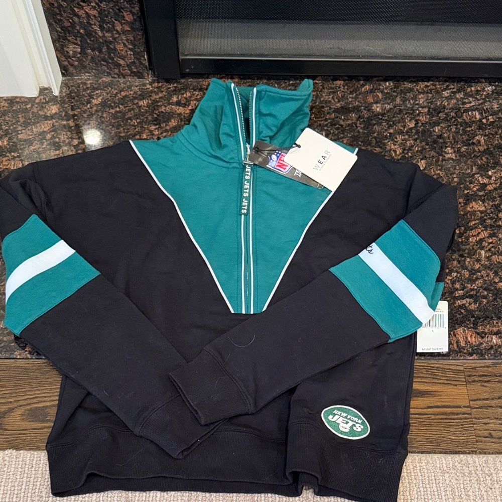 Green and Black NY Jets Half-Zip Pullover